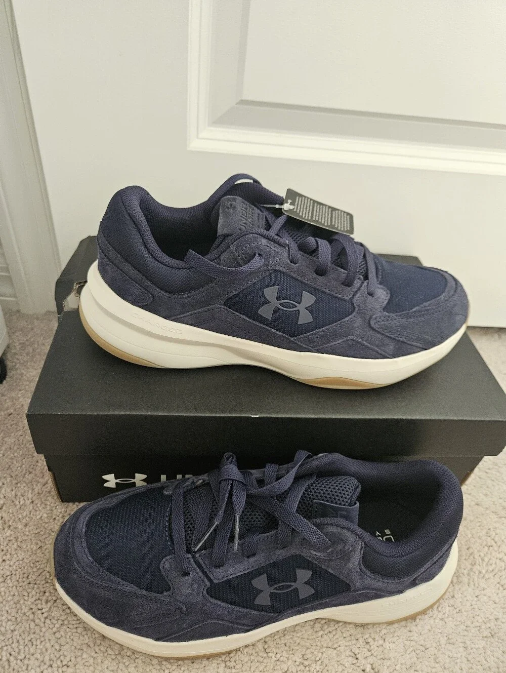 NWT Under Armour UA Edge Suede Mens 9.5 Navy Blue Charged Sneakers